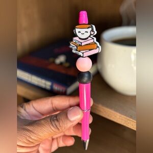 Custom Made Pen Pink Pen with  Book & Coffee Topper
